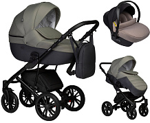 Детская коляска Indigo Mio S 3 в 1 с автокреслом Avionaut Cosmo Beige 05 т.серая кожа+зеленый