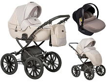 Детская коляска Indigo Porto Classic 14 3 в 1 с автокреслом Avionaut Cosmo Beige Po 03 бежевая кожа+бежевый лен