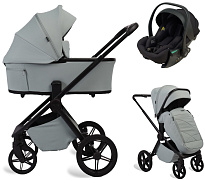 Детская коляска Peppy Monaco Plus 3 в 1 с автокреслом Jet Black Mint (мятный), рама черная