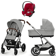 Коляска Cybex Balios S Lux SLV complete Aton B2 Dynamic Red 3 в 1 Stone Grey с дождевиками