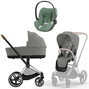 Коляска 3 в 1 Cybex Priam IV Chrome Brown complete и автокресло Cloud T i-Size Leaf Green Plus Mirage Grey