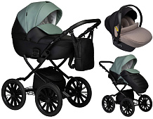 Детская коляска Indigo Mio Eco Plus 14 3 в 1 с автокреслом Avionaut Cosmo Beige 05 черная кожа+шалфей кожа