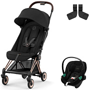 Коляска Cybex Coya Rosegold Frame Aton S2 i-Size Moon Black Sepia Black с дождевиком и бампером