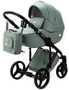 Детская коляска Adamex Luciano Deluxe 3 в 1 Q114-С (СЕРО-ЗЕЛЕН.КОЖА 100%+ЧЕРАЯ РАМА)