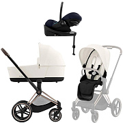 Коляска Cybex Priam IV Rosegold complete Cloud G Ocean Blue Plus Base G3 4 в 1 Off White