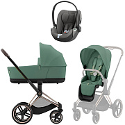 Коляска 3 в 1 Cybex Priam IV Rosegold complete и автокресло Cloud T i-Size Mirage Grey Leaf Green