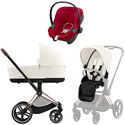 Коляска 3 в 1 Cybex Priam IV Rosegold complete и автокресло Aton B2 i-Size Dynamic Red Off White