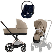 Коляска Cybex Priam IV Rosegold complete Cloud T Rebellious Luxury Denim Blue 3 в 1 Cozy Beige