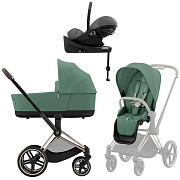 Коляска Cybex Priam IV Rosegold complete Cloud G Lava Grey Base G3 4 в 1 Leaf Green