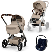 Коляска Cybex Balios S Lux Fold Cot TPE Cloud T Rebellious Luxury Denim Blue 3 в 1 Almond Beige с дождевиками