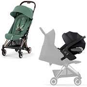 Коляска Cybex Coya Rosegold Frame Cloud T i-Size Sepia Black Plus Leaf Green с дождевиком и бампером