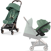 Коляска Cybex Coya Rosegold Frame Cloud T i-Size Leaf Green Plus Leaf Green с дождевиком и бампером