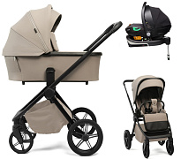Детская коляска Peppy Monaco Plus 4 в 1 с автокреслом First Black и базой Sandstone (песочный), рама черная