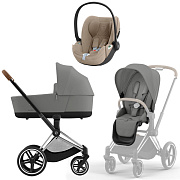 Коляска 3 в 1 Cybex Priam IV Chrome Brown complete и автокресло Cloud T i-Size Cozy Beige Plus Mirage Grey