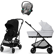 Коляска Cybex Melio Carbon Aton S2 i-Size Lava Grey 3 в 1 Magic Black с дождевиком/Fog Grey
