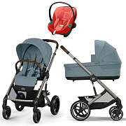 Коляска Cybex Balios S Lux TPE complete Aton S2 Hibiscus Red 3 в 1 Stormy Blue с дождевиками