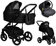 Детская коляска Indigo Lamar 3 в 1 с автокреслом Avionaut Cosmo Grey La08 черная кожа