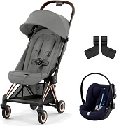 Коляска Cybex Coya Rosegold Frame Cloud G i-Size Ocean Blue Plus Mirage Grey с дождевиком и бампером