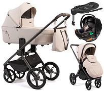 Детская коляска Peppy Monaco Thermo 4 в 1 с автокреслом First и базой Beige (молочный), рама серо-коричневая