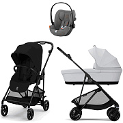 Коляска Cybex Melio Carbon Cloud G i-Size Lava Grey 3 в 1 Magic Black с дождевиком/Fog Grey