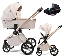 Детская коляска Peppy Monaco Plus 3 в 1 с автокреслом Verona Black Beige (бежевый), рама беж, шлифованный алюминий