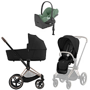 Коляска Cybex Priam IV Rosegold complete Cloud T Leaf Green Plus Base T 3 в 1 Sepia Black