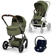 Коляска Cybex Balios S Lux Fold Cot TPE Cloud T Rebellious Luxury Denim Blue 3 в 1 Moss Green с дождевиками