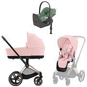 Коляска Cybex Priam IV Rosegold complete Cloud T Leaf Green Plus Base T 3 в 1 Peach Pink