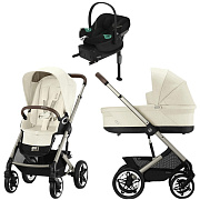 Коляска Cybex Talos S Lux TPE complete Aton S2 Moon Black Base One 4 в 1 Seashell Beige с дождевиками
