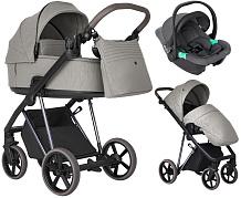 Детская коляска Roan Sol Luxury 2.0 3 в 1 с автокреслом Pituso Santiso Pro Graphite SLSS/10 Silk Soft/Nickel/руч.Cappuccino/к.Capp(2 места)