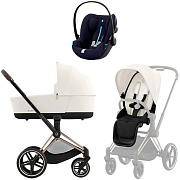 Коляска Cybex Priam IV Rosegold complete и автокресло Cloud G i-Size Ocean Blue Plus 3 в 1 Off White