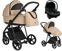 Детская коляска Roan Sol Кожа 3 в 1 с автокреслом Tutis Elo Lux EduSky Black RSL/2021 Caramel/Black/руч.Тем.коричневый