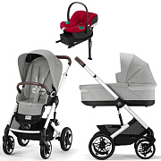 Коляска Cybex Talos S Lux SLV complete Aton B2 Dynamic Red Base One 4 в 1 Stone Grey с дождевиками