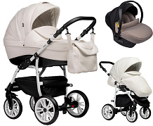 Детская коляска Indigo Indigo Special New 3 в 1 с автокреслом Avionaut Cosmo Beige Is01 белая кожа