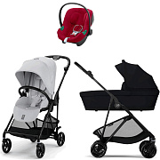 Коляска Cybex Melio Carbon Aton B2 i-Size Dynamic Red 3 в 1 Fog Grey/Magic Black с дождевиками