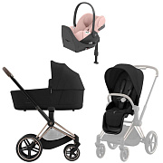 Коляска Cybex Priam IV Rosegold complete Cloud T Peach Pink Plus Base T 3 в 1 Sepia Black