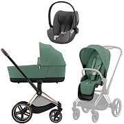 Коляска 3 в 1 Cybex Priam IV Rosegold complete и автокресло Cloud T i-Size Mirage Grey Plus Leaf Green