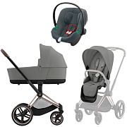 Коляска 3 в 1 Cybex Priam IV Rosegold complete и автокресло Aton B2 i-Size Steel Grey Mirage Grey