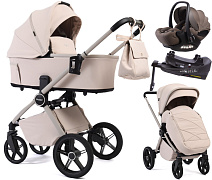 Детская коляска Peppy Monaco Plus 4 в 1 с автокреслом Verona Brown и базой Cream (кремовый), рама бежевая