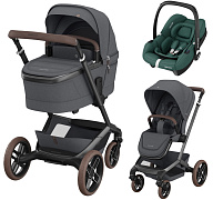 Детская коляска Maxi-Cosi Fame 3 в 1 с автокреслом CabrioFix Essential green Twillic Graphite/графит