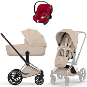 Коляска Cybex Priam V Rosegold Style Aton B2 Dynamic Red 3 в 1 Cozy Beige