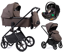 Детская коляска Peppy Monaco 3 в 1 с автокреслом First Brownie коричневый, рама черная