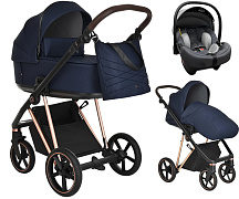 Детская коляска Roan Sol Luxury 3 в 1 с автокреслом Tutis Elo Lux EduSky Grey RSL/4047 Mystic Blue/Rose Gold