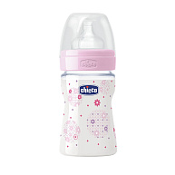 Детская бутылочка Chicco Wellbeing Girl пластик, сил. соcка, нормальный поток 0+, 150 мл