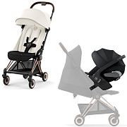 Коляска Cybex Coya Rosegold Frame Cloud T i-Size Sepia Black Plus Off White с дождевиком и бампером
