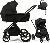 Детская коляска Peppy Monaco Plus 4 в 1 с автокреслом Jovikids Aria Black и базой Black (черный), рама черная