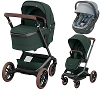 Детская коляска Maxi-Cosi Fame 3 в 1 с автокреслом Coral 360 Essential grey Twillic Green/зеленый