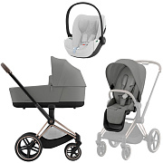Коляска 3 в 1 Cybex Priam IV Rosegold complete и автокресло Cloud T i-Size Platinum White Plus Mirage Grey
