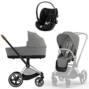 Коляска Cybex Priam IV Chrome Brown complete и автокресло Cloud G i-Size Moon Black 3 в 1 Mirage Grey
