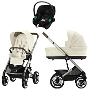 Коляска Cybex Talos S Lux TPE complete Aton S2 Moon Black 3 в 1 Seashell Beige с дождевиками